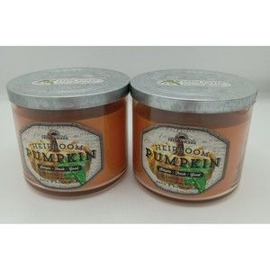 Lot Of 2 Bath And Body Works Heirloom Pumpkin 3 Wick Candles